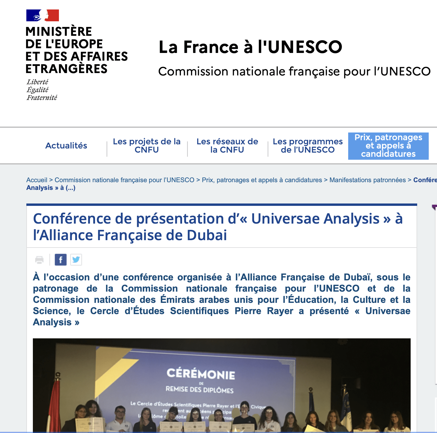 cercle d'études scientifiques pierre rayer - conférence dubai patronage ministère de l'europe et des affaires étrangères brancusi